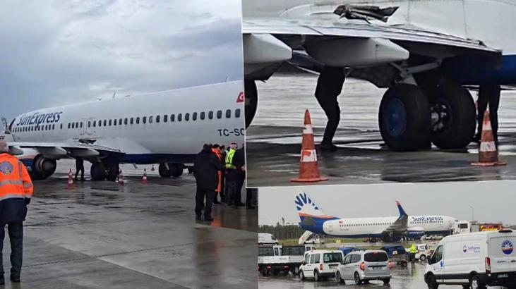 Son dakika... Antalya Havalimanı'nda korku dolu anlar: Uçağın tekeri yerinden çıkarak kanadı parçaladı