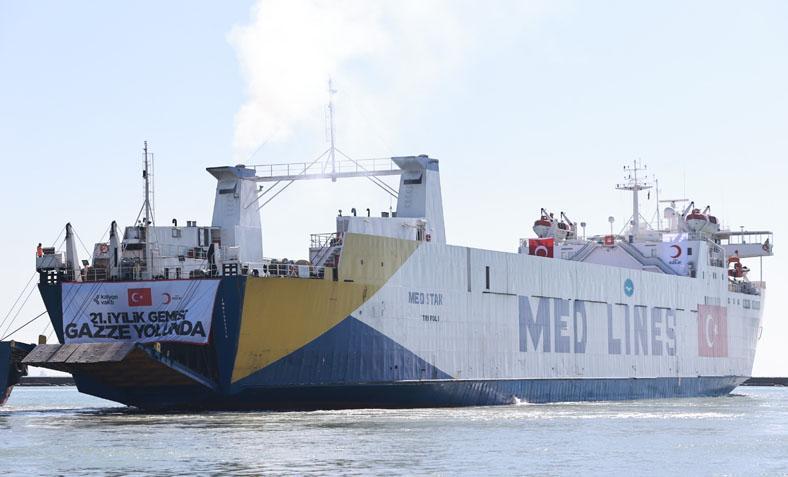 Gazze için hazırlanan 21. 'İyilik Gemisi' Mersin Limanı'ndan uğurlandı