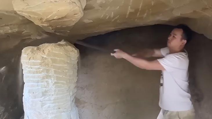 Dağın içini oyarak 2 katlı ev yaptı! 7 yıllık emeğin sonucu: ‘Fay çatlakları vardı’